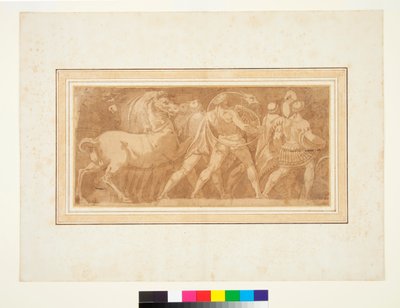 Frise med en del af en romersk triumf (pen og brun blæk og brun vask) af Polidoro da (after) Caravaggio