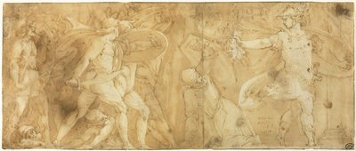 Perseus med Medusas hoved, der gør Phineus og hans tilhængere til sten af Polidoro da Caravaggio