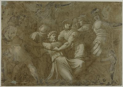 Romerske soldater arresterer Sankt Peter (?) af Polidoro da Caravaggio