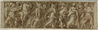 Sabines krydser floden Tiberen for at deltage i de romerske lege af Polidoro da Caravaggio