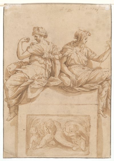 Studie af en siddende gammel mand (recto); Kopi (af en ukendt kunstner) efter en undersøgelse af Perino del Vaga for Sala Paolina, Castel Sant af Polidoro da Caravaggio