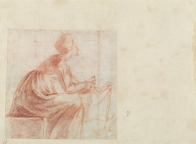 Kvinde siddende med et stykke stof [verso] af Polidoro da Caravaggio