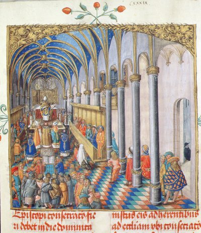 Indvielse af biskoppen fra det pavelige biskop Erasmus Ciolek, ca. 1510 (tempera og guld på pergament) af Polish School