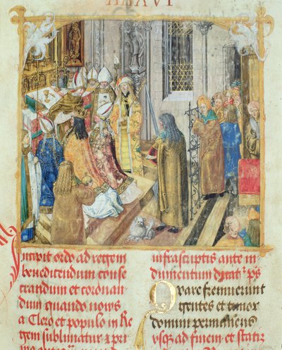 Kroning af kongen af Polen fra biskop Erasmus Cioleks pavelige kirke, ca. 1510 (tempera og guld på pergament) af Polish School