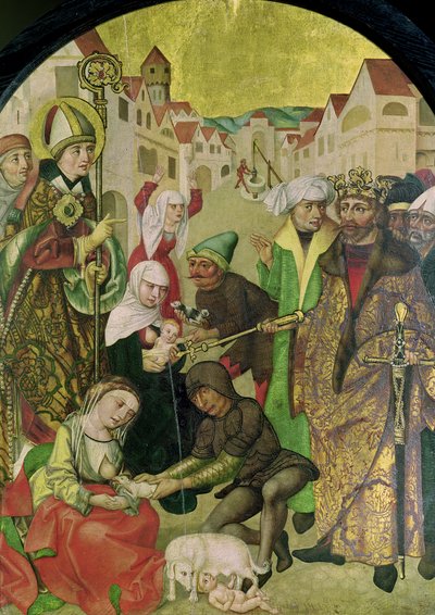 St. Stanislas (1030-79) ser på straffen af utro hustruer som befalet af kong Boleslas II (1039-81) panel fra altertavlen i St. Stanislas af Polish School