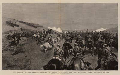 The Passage of the Servian Frontier af Prins Alexander og den bulgarske hær, 24. november 1885 (gravering) af Polish School