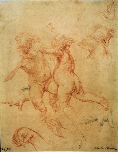 To flyvende putti, studie, 1740
