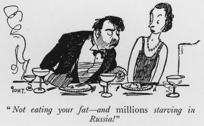 "Ikke spise dit fedt, og millioner sulter i Rusland!" (litho) af Pont
