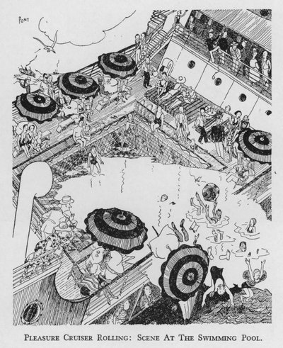 Lystkrydser rullende, scene ved swimmingpoolen (litho) af Pont