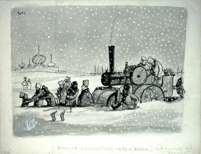 Populære misforståelser: Life in Russia, illustration fra Punch, udgivet 27. december 1939 (pen, blæk, monokrom akvarel og kropsfarve på papir) af Pont