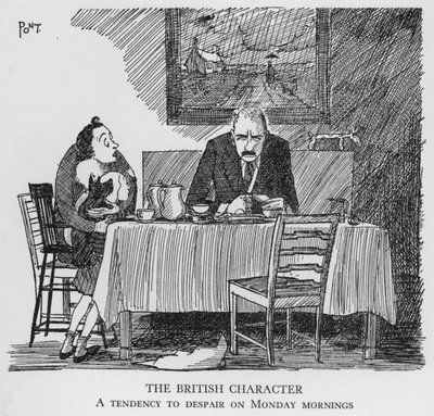 Den britiske karakter, en tendens til at fortvivle mandag morgen (litho) af Pont