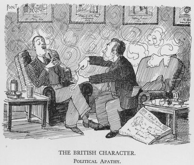 Den britiske karakter, politisk apati (litho) af Pont