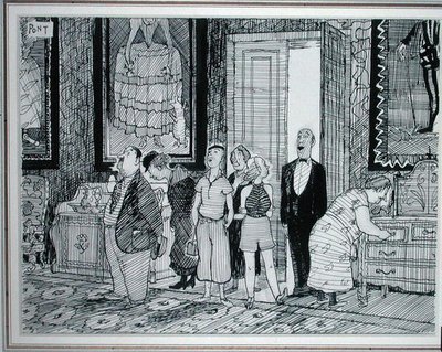 Den britiske karakter: stor interesse for historiske huse, illustration fra Punch, udgivet 8. juli 1936 (pen & blæk på papir) af Pont