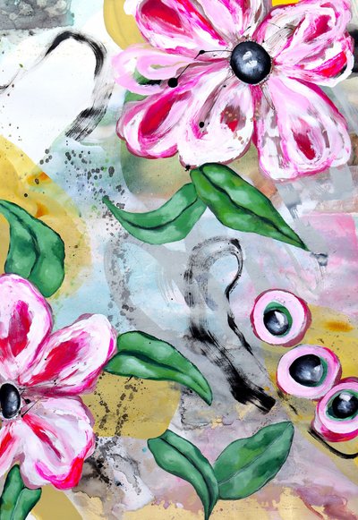 Livligt blomstermotiv i abstrakt stil af Poonam Choudhary