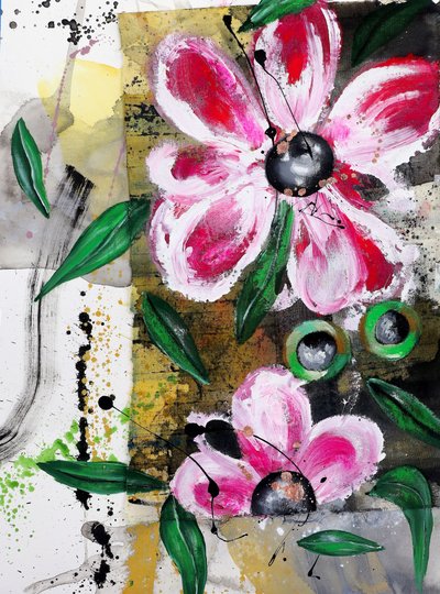 Livlig lyserød blomsterabstraktion af Poonam Choudhary