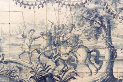 Alexander (356-323 f.Kr.) kæmper mod perserne, ca. 1745 (keramik) (se også 237498) af Portuguese School