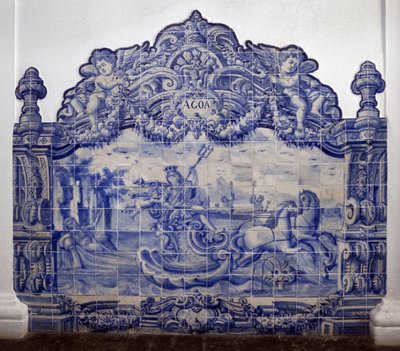 Allegori af vand - Azulejos, malet lertøj af Portuguese School