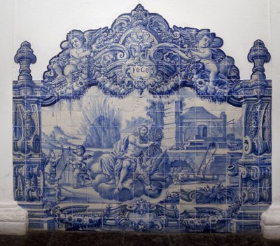 Allegori om ild - Azulejos, malet lertøj af Portuguese School