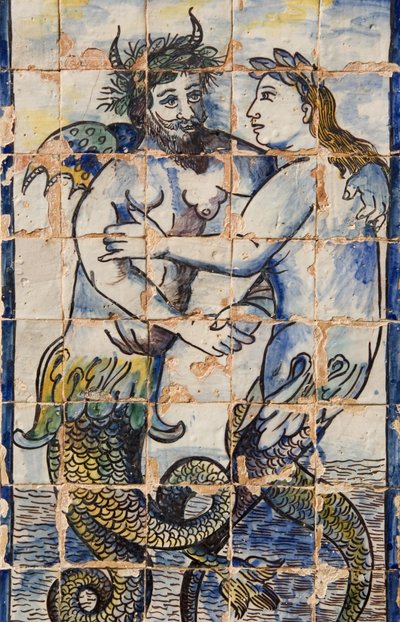Azulejos-fliser i paladshaverne, der viser havdyr (keramik) af Portuguese School