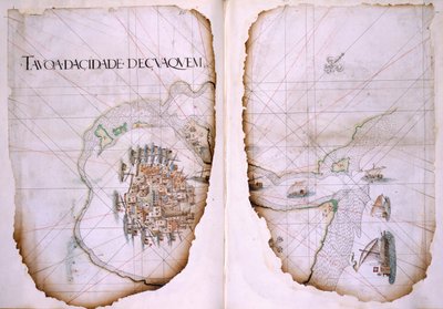 Bomuld Tiberius D. IX, ff.36v-37 Cuaquem og Den Persiske Golf, illustration fra 
