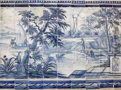 Søfiskere i Asien - Azulejos, malet fajance af Portuguese School