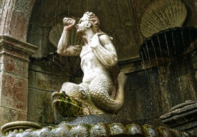 Triton Fountain, Sanctuary of Our Lady of Remedies, Lamego, Portugal 1738 (sten) af Portuguese School