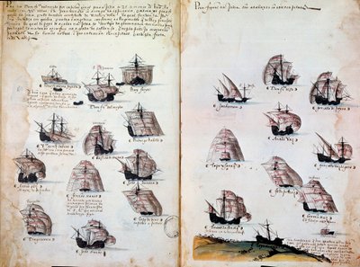 Krigsskibe. Minder om Portugals armadas under kong Manuel I (1469 - 1521). Håndskrift fra 1505. Paris. BN af Portuguese School