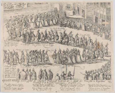Ægteskabsoptog til brylluppet af Elizabeth Stuart, datter af James I, og..., 1613 eller senere. af Possibly by Abraham Hogenberg.