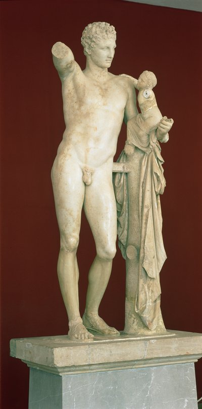 Statue af Hermes og spædbarnet Dionysos, ca. 330 f.Kr. (parian marmor) af Praxiteles