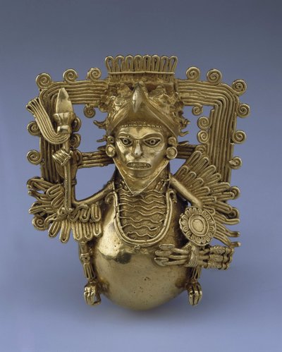 Klokkevedhæng, i form af en ørnekriger af præcolumbiansk kunst, slutningen af 1400-tallet. - Guld, H 9 - State Hermitage, St. Petersborg af Pre Columbian