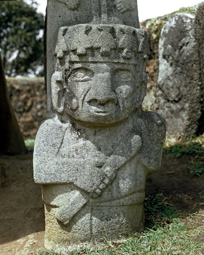 Megalitisk skulptur af en kriger af Pre Columbian Pre Columbian