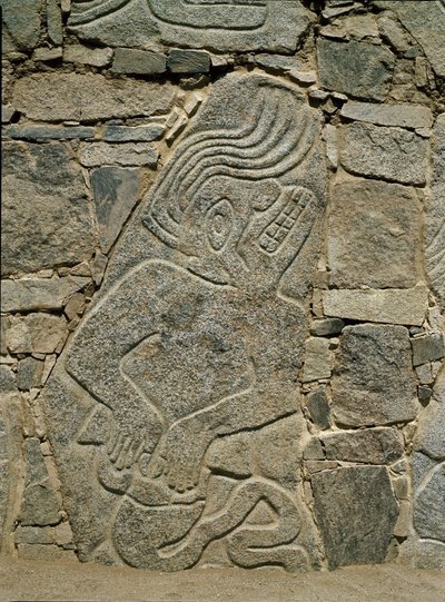Væg med relief af en kriger af Pre Columbian Pre Columbian