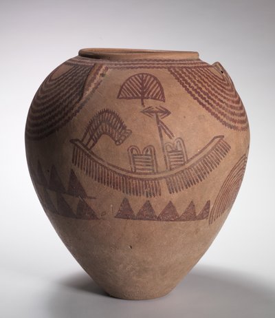 Dekoreret krukke med bådscener, mellemprædynastisk periode, Naqada IIc-d perioder, ca. 3300-3100 f.Kr. af Predynastic Period Egyptian