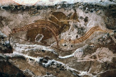 Aboriginal klippemaleri, stedet for Ubirr-hulerne, Kakadu National Park, Australien (maleri) af Prehistoric Prehistoric