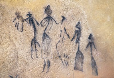 Fallisk dans af typen stiliseret-naturalistisk, mesolitisk kunst (vægmaleri) af Prehistoric Prehistoric