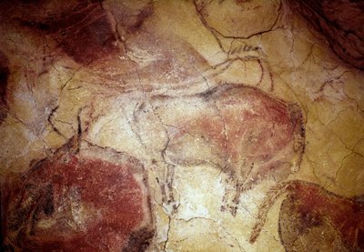 Forhistorie: "" bison i hvile"" klippemaleri af den øvre palæolitikum (magdalensk) (mellem 16500 og 14000 år siden) stenalderbisongrotten, Altamira, Santander, Spanien af Prehistoric Prehistoric