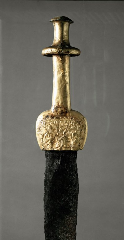 Sværd fra Guadalajara (Spanien), detalje af guldhåndtaget, forhistorisk periode af Prehistoric Prehistoric
