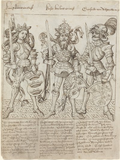 Kong Arthur, Karl den Store og Godfrey af Boulogne af Primary Master of the Strassburg Chronicle