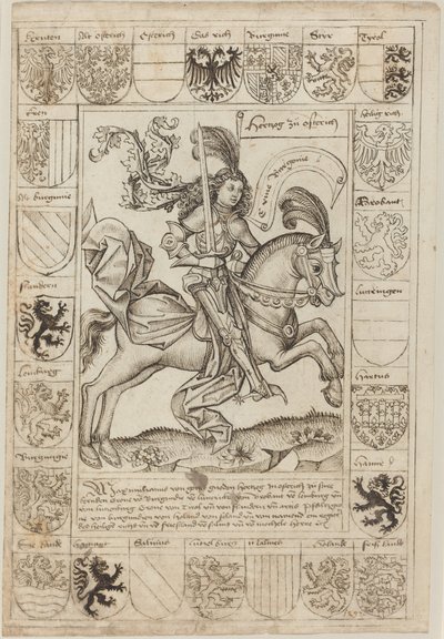Maximilian, hertug af Østrig, til hest af Primary Master of the Strassburg Chronicle