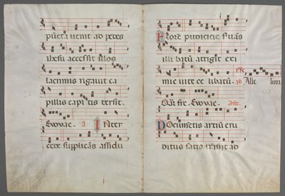 Bifolium fra et antifonarium: Musik, ca. 1320-1340. af Primo Miniatore di San Domenico