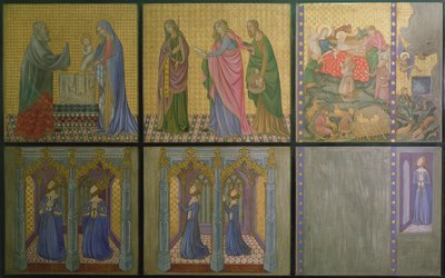 Rekonstruktion af en væg, et maleri oprindeligt i Skt. Stephens Kapel, forestillende dronning Philippa (ca. 1314-69) og hendes døtre af Professor Ernest Tristram