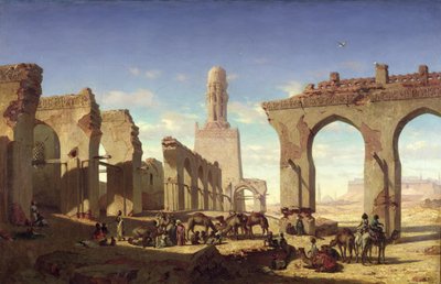Ruinerne af moskeen af kaliffen El Haken, Cairo, ca. 1840 af Prosper Georges Antoine Marilhat