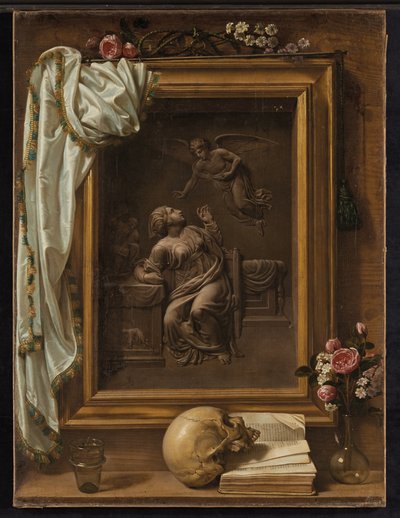 Trompe-l"œil med bronzebasrelief, der repræsenterer bebudelsen, 1825 af Prospero Mallerini