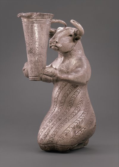 Knælende tyr, der holder et kar med tud, ca. 3000 f.Kr. (sølv) af Proto Elamite Proto Elamite