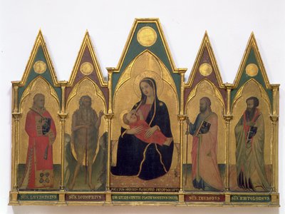 Madonna af ydmyghed med hellige (tempera på panel) af Puccio di Simone