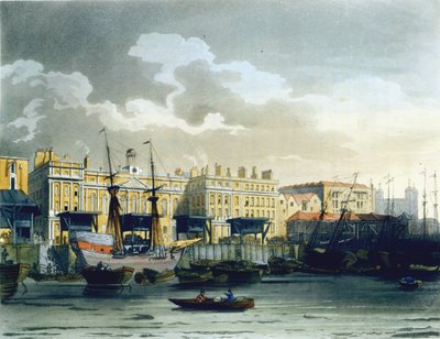 Custom House fra Themsen, fra Ackermanns 