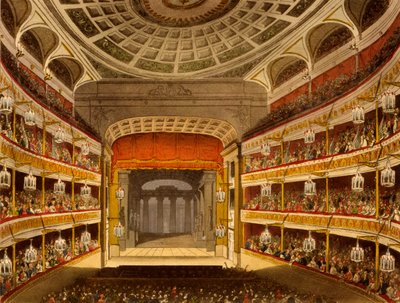 New Covent Garden Theatre, fra Microcosm of London, 1810 af R Ackermann (håndfarvet akvatint) af Pugin and Rowlandson