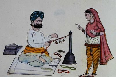 Silk Braid Maker, ca. 1890 (akvarel på papir) af Punjabi School