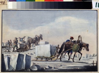 Isspaltning. Maleri af Pyotr Alexandrovich Alexandrov (1794-?). Akvarel og blæk på papir af Pyotr Alexandrovich Alexandrov