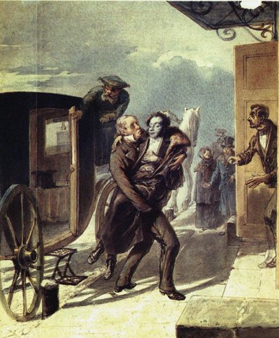 Pushkin efter duellen, 1855 af Pyotr Fyodorovich Borel
